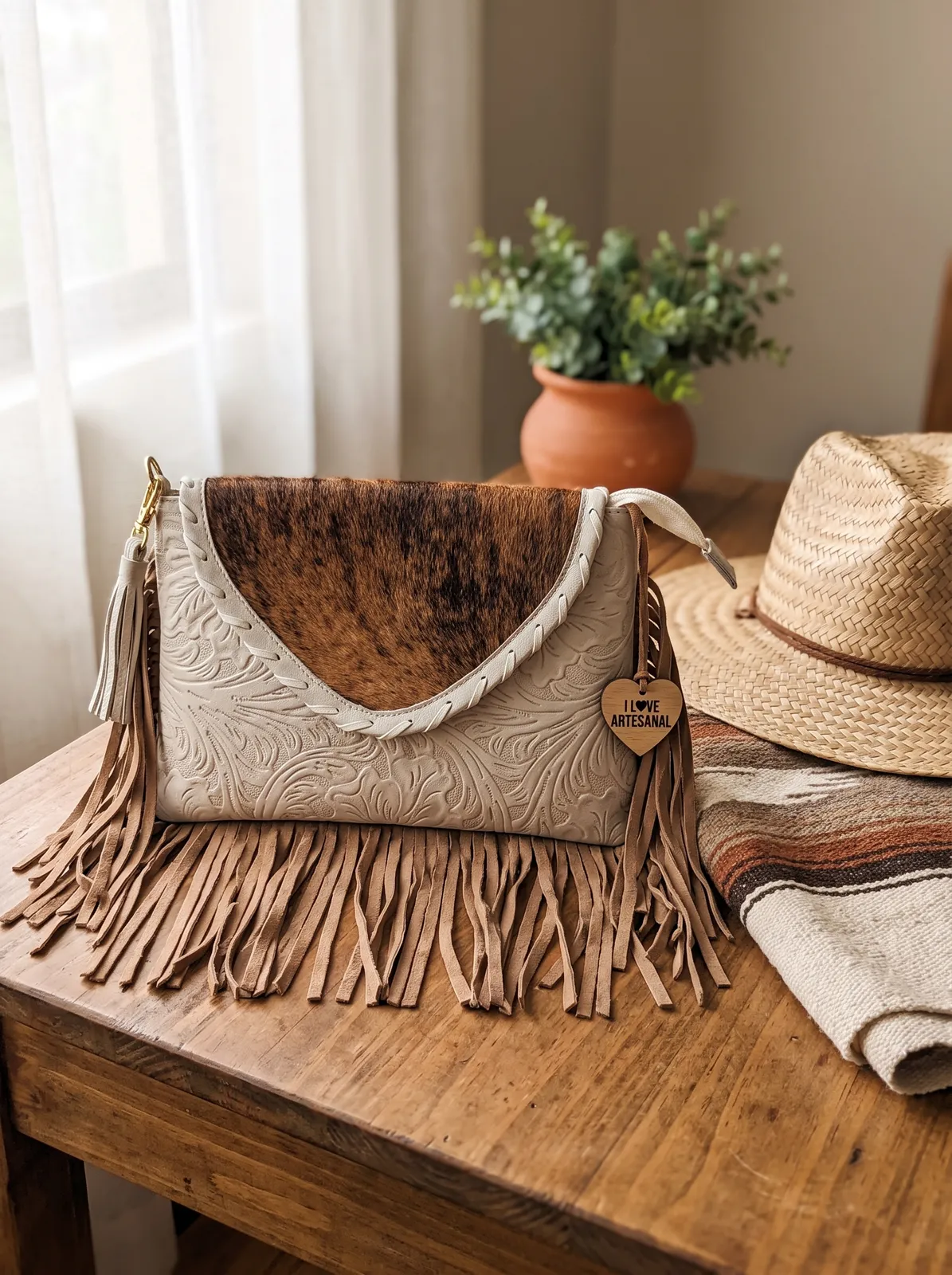 Clutch Floral Tan en contexto