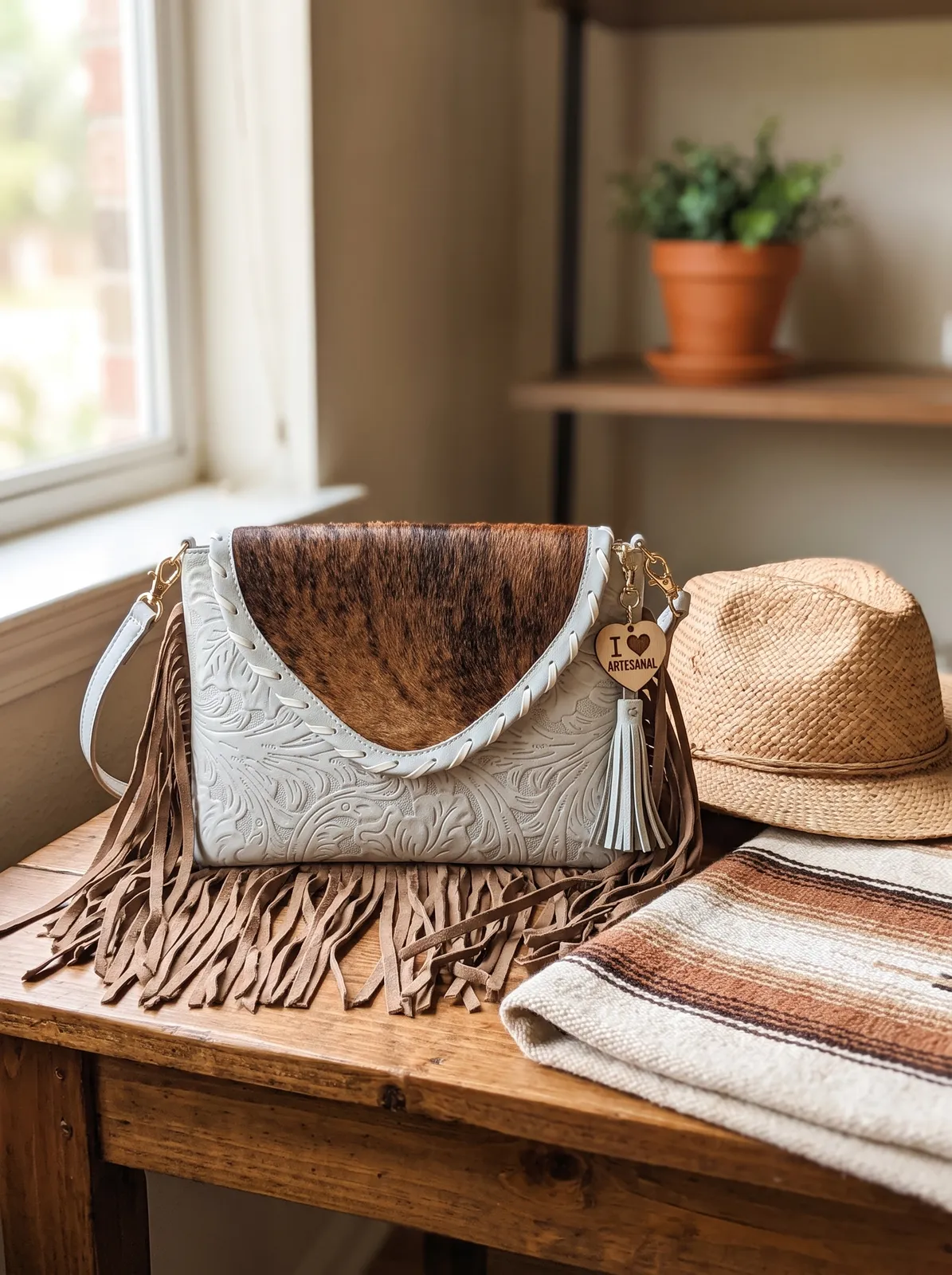 Clutch Floral Café en contexto