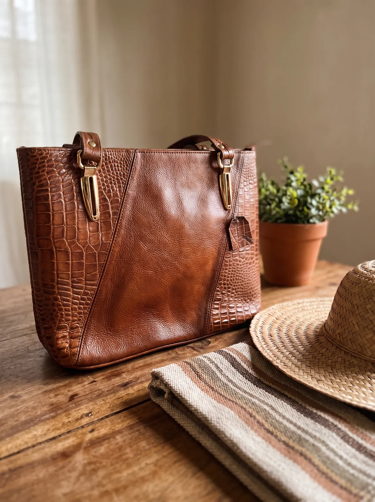 Tote Patchwork Cognac en contexto