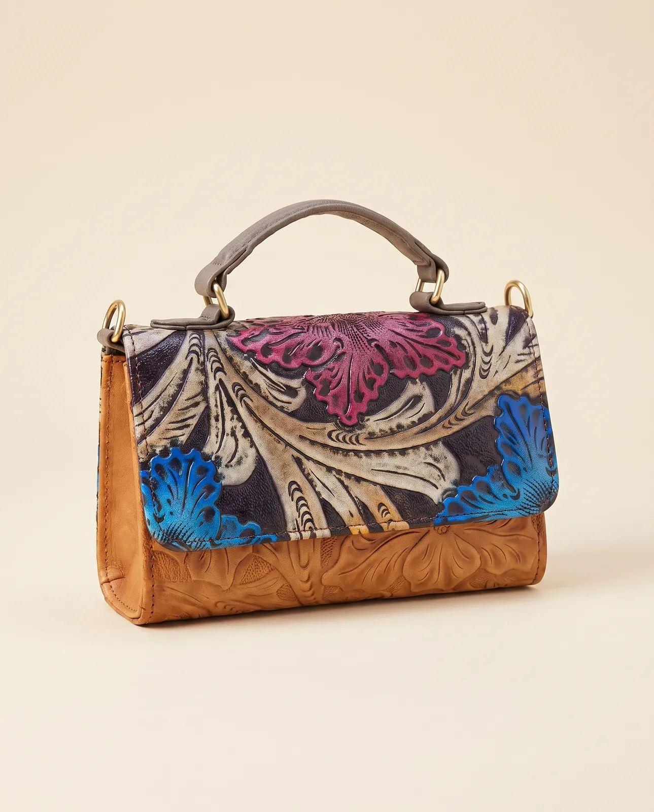 Cartera Floral Tan