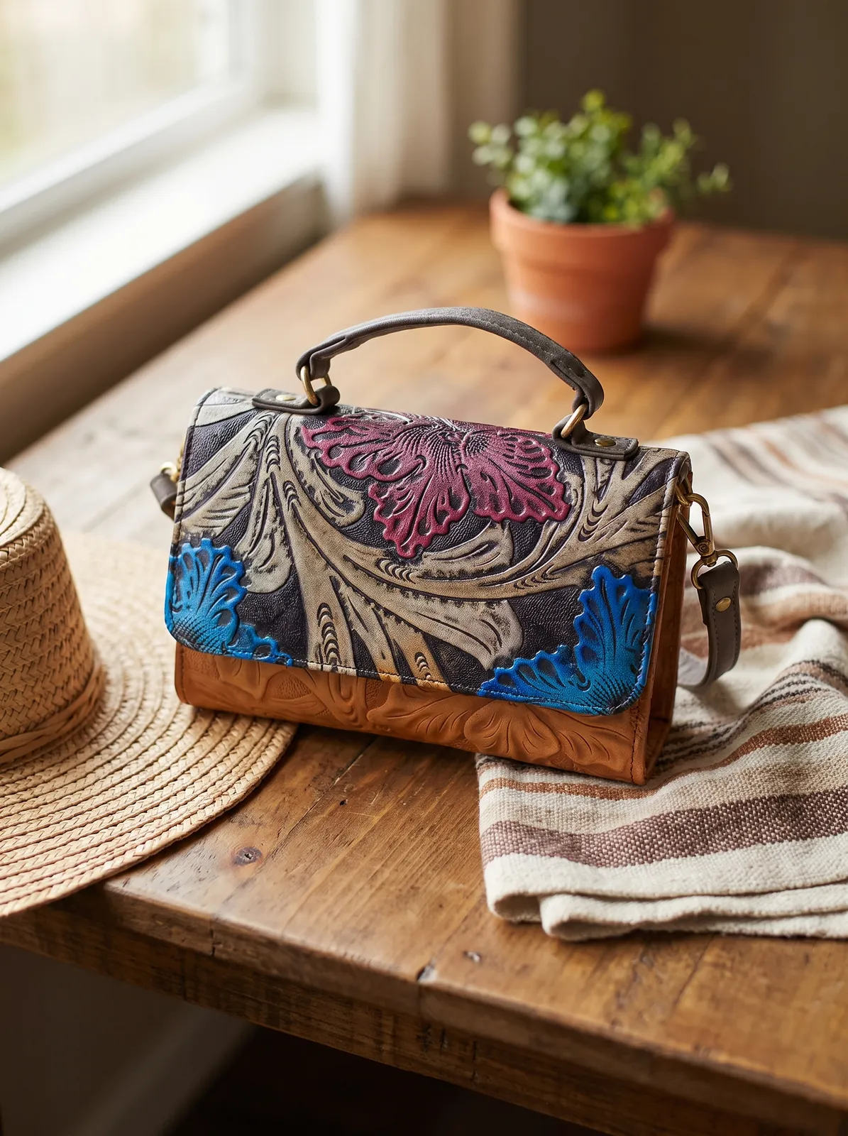 Cartera Floral Tan en contexto