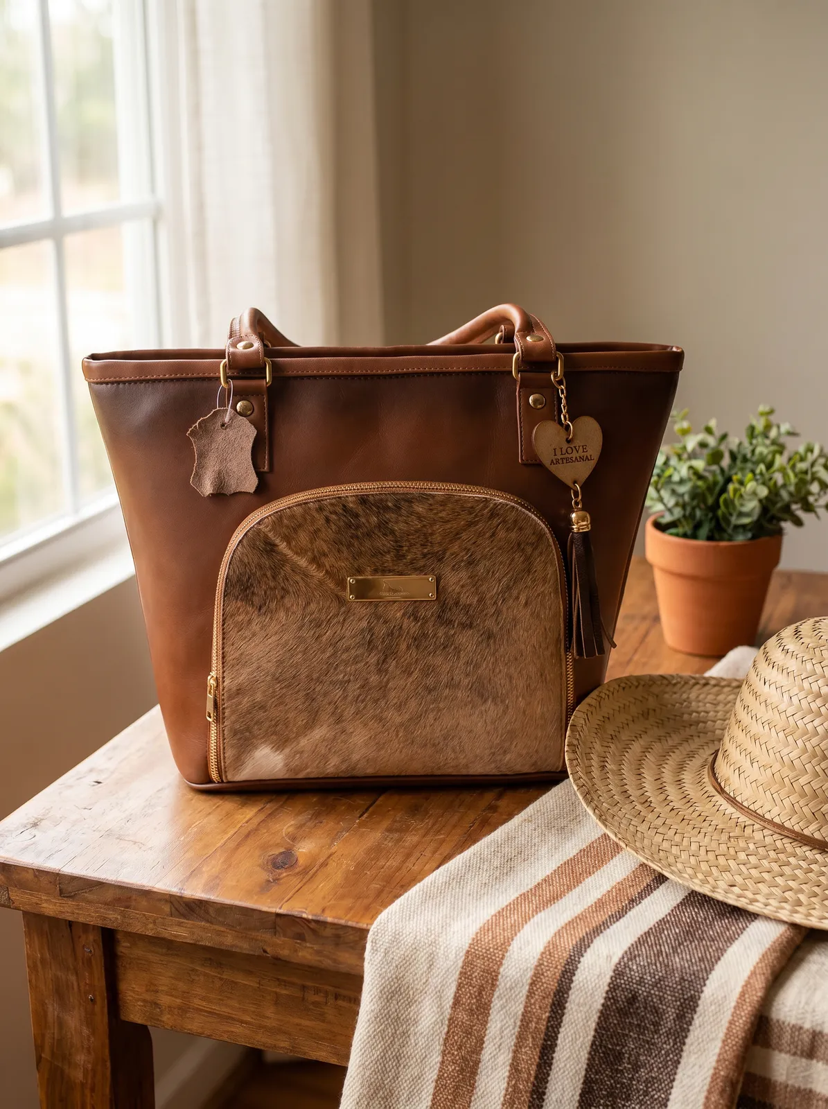 Tote Pelo Natural Cognac en contexto