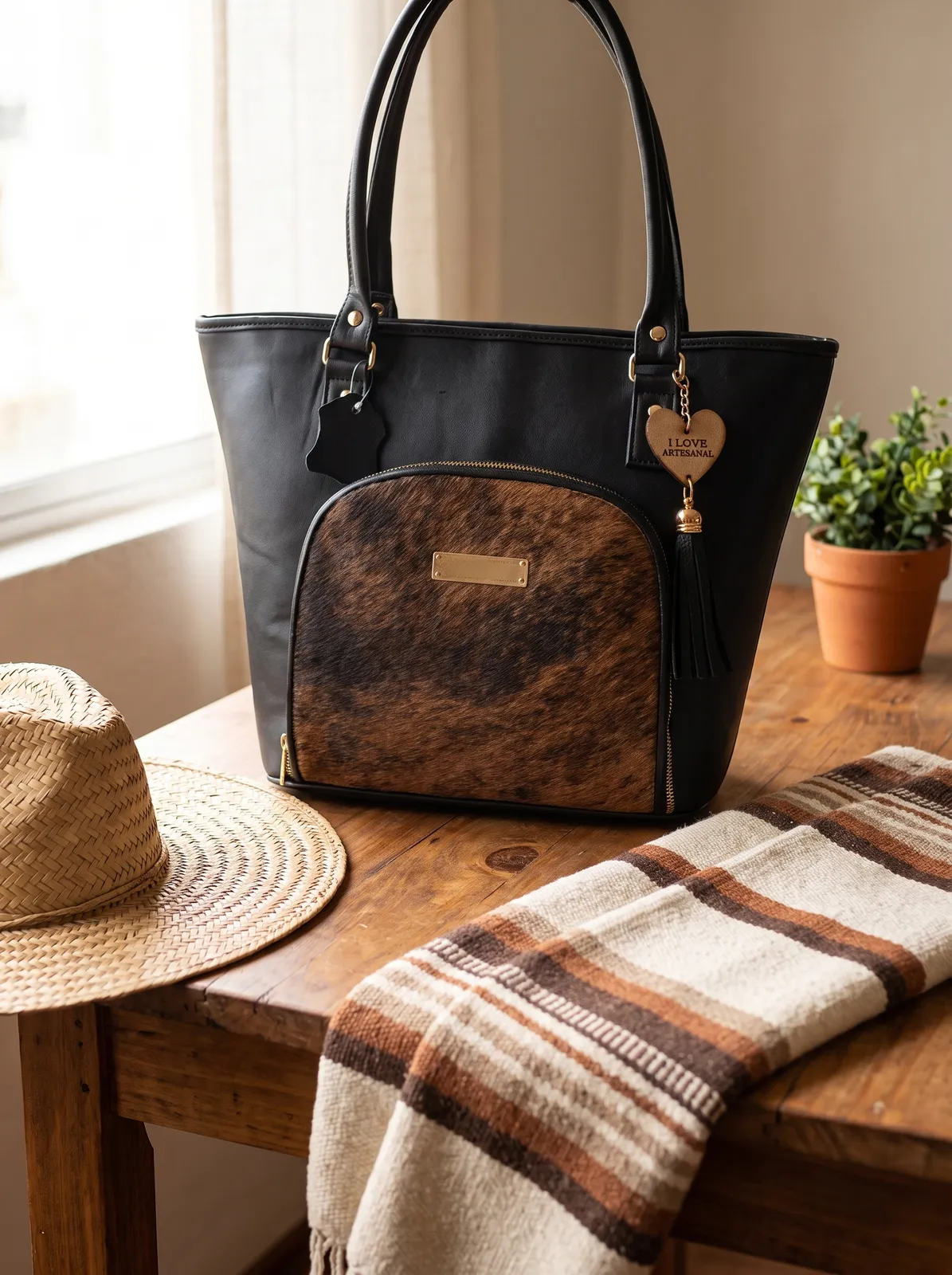 Tote Pelo Natural Negro en contexto