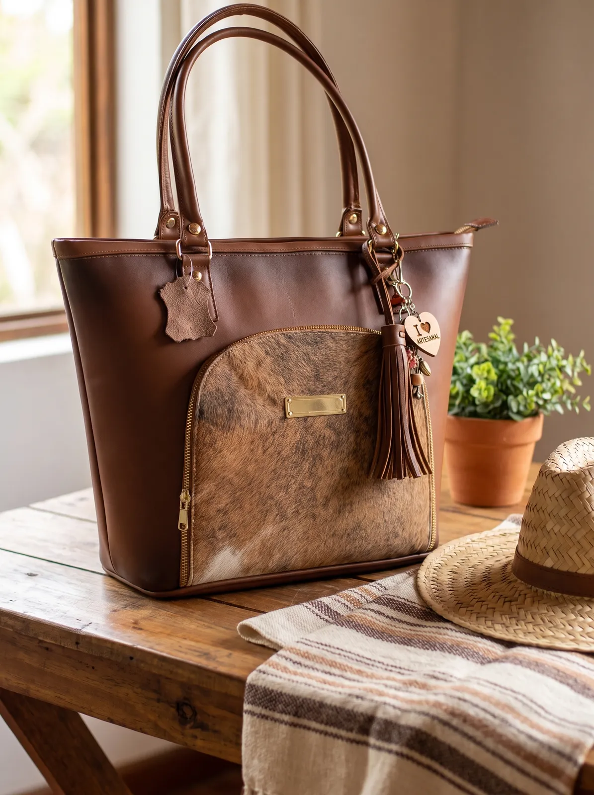 Tote Pelo Natural Cognac en contexto