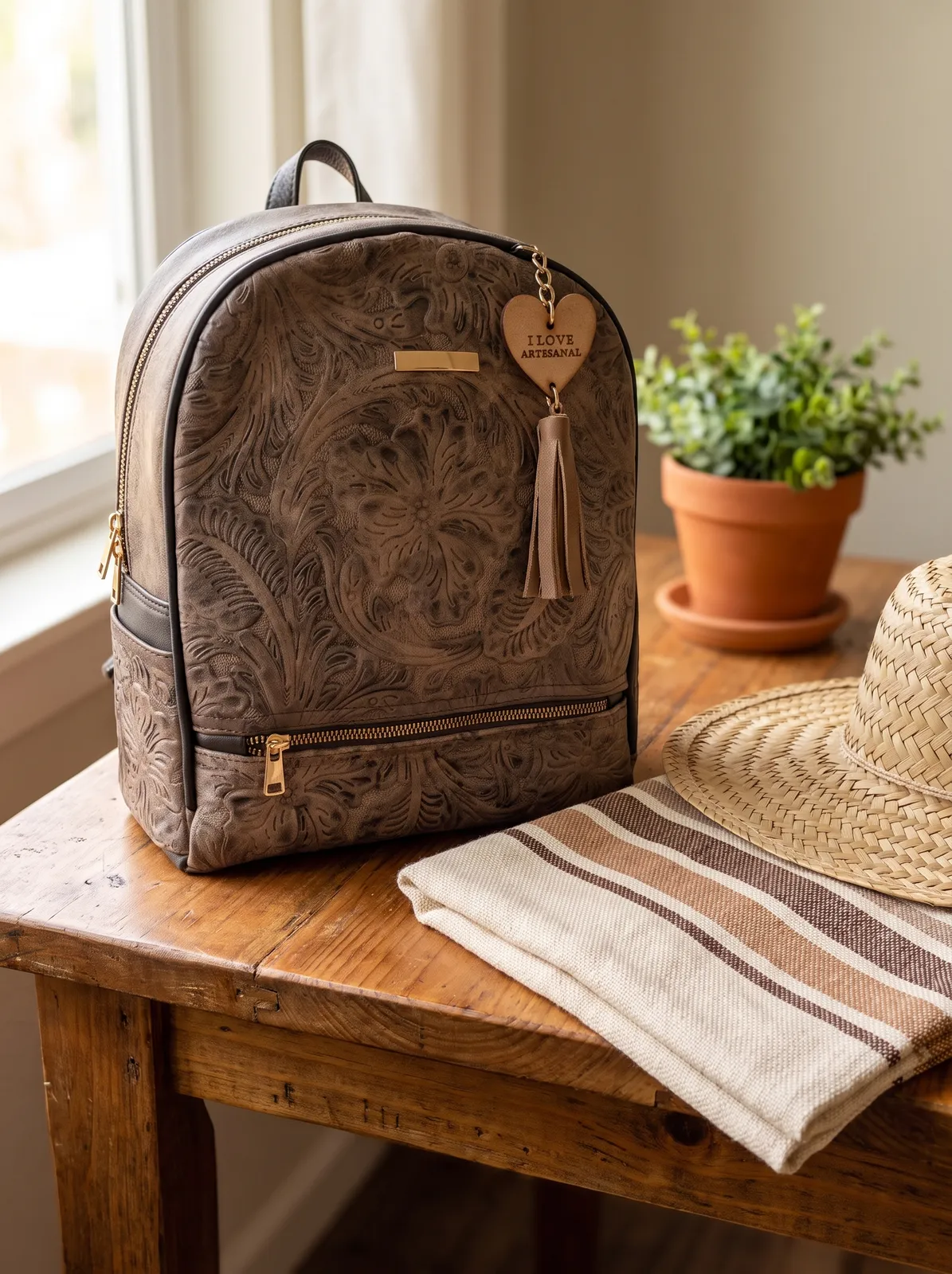 Mochila Floral Tan en contexto