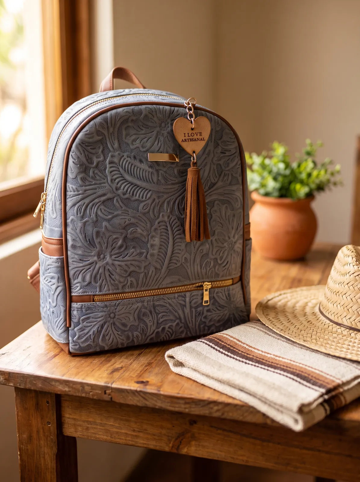 Mochila Floral Tan en contexto