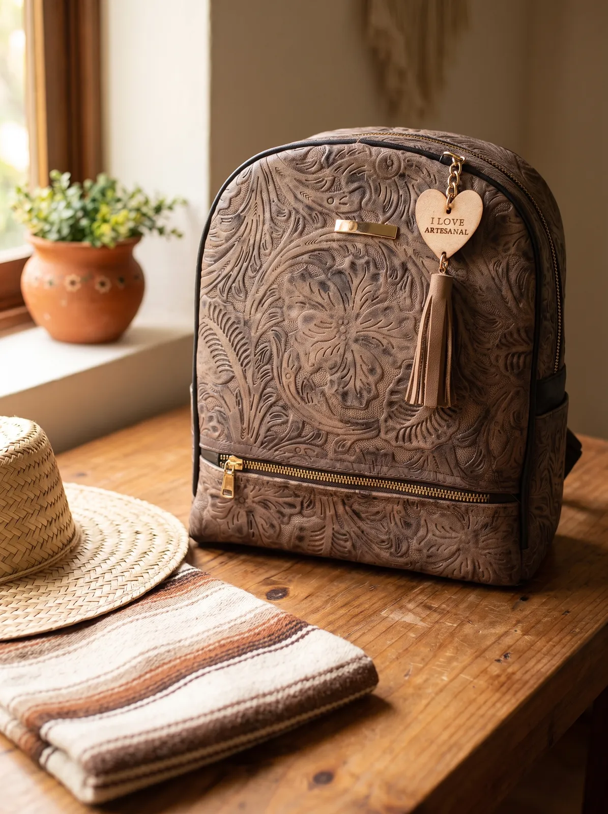 Mochila Floral Tan en contexto