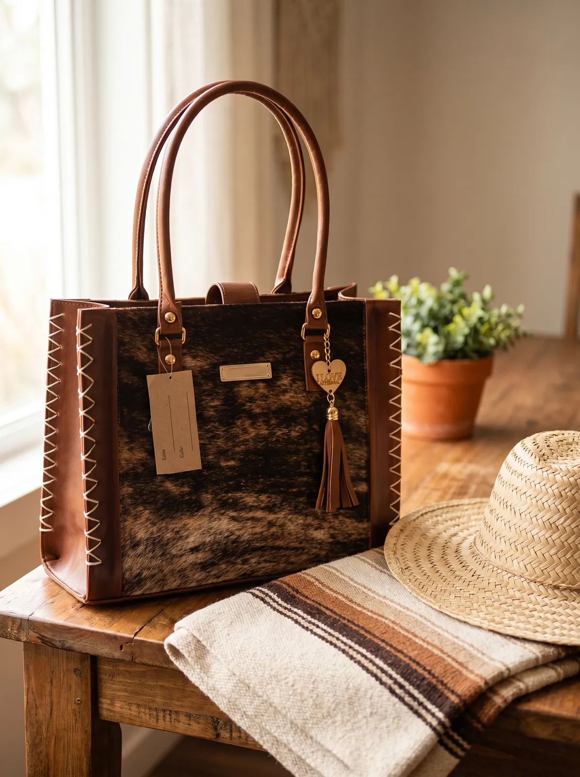 Tote Pelo Natural Cognac en contexto