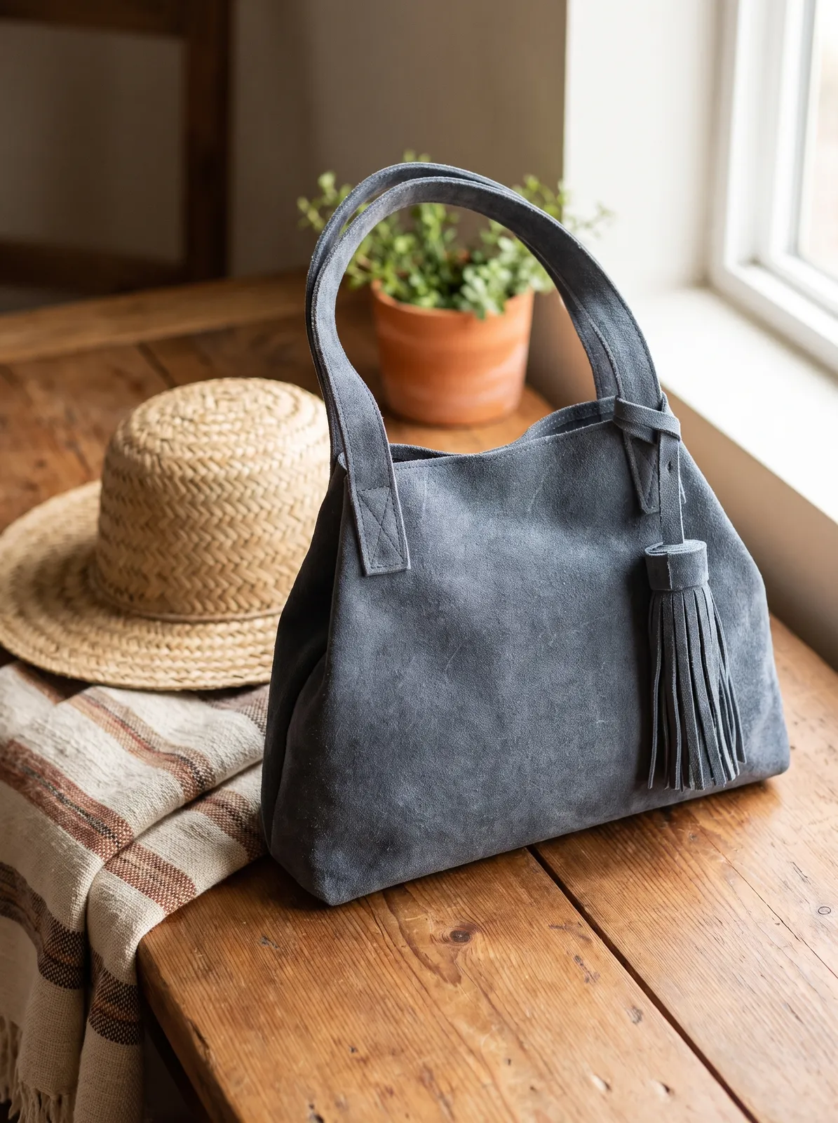 Tote Gamuza Azul en contexto