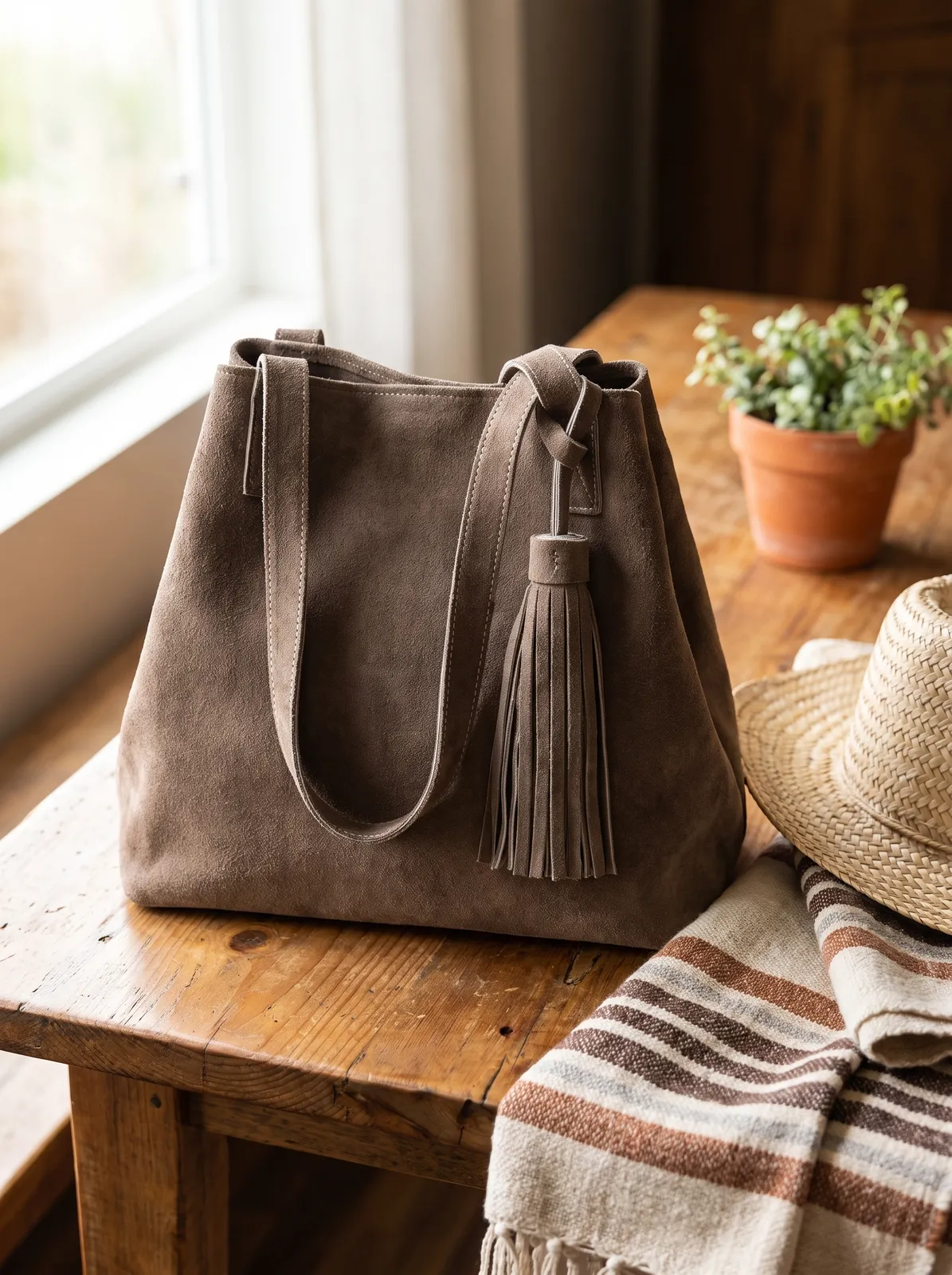 Tote Gamuza Gris en contexto