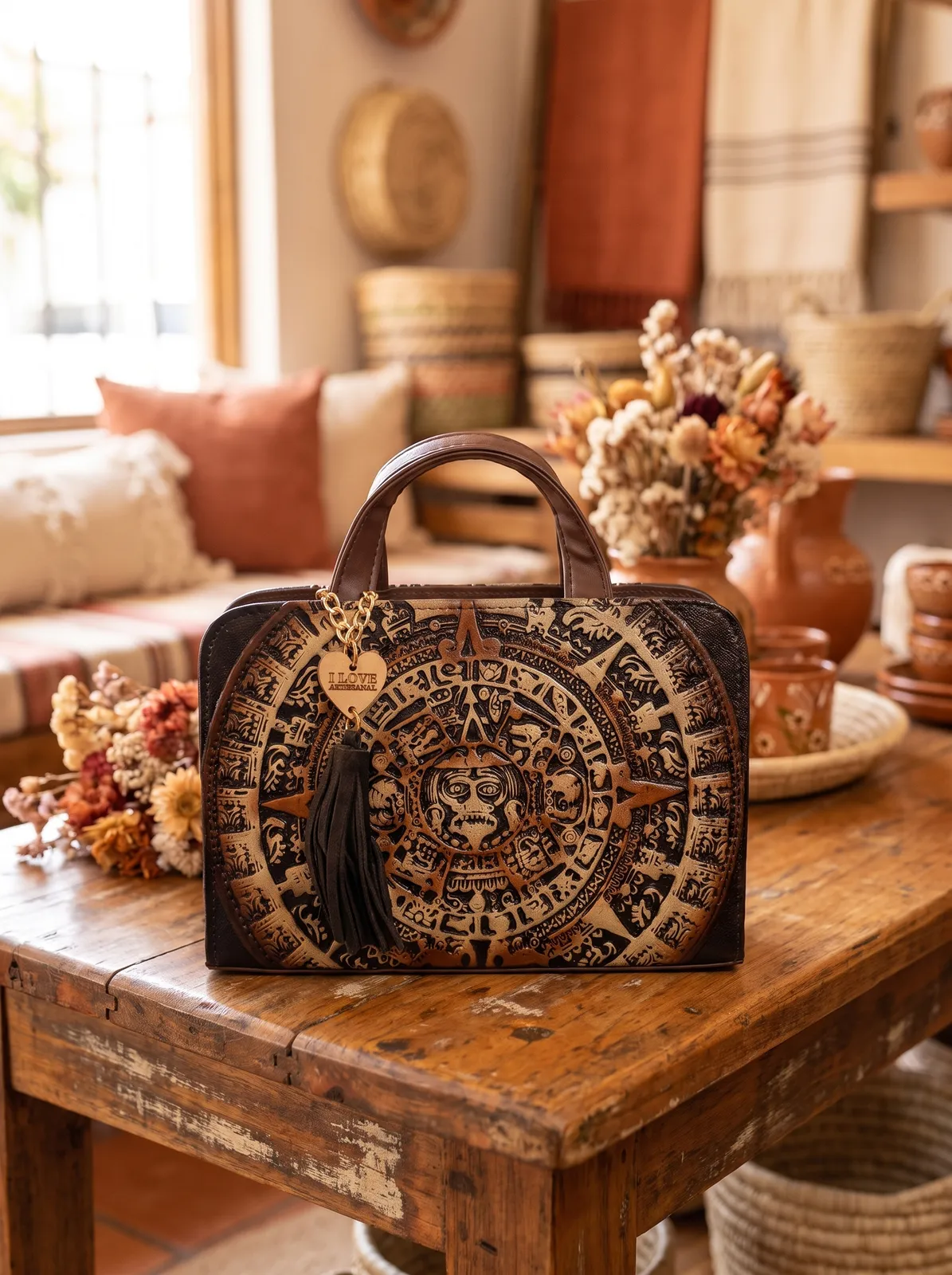 Bolso Calendario Azteca en contexto