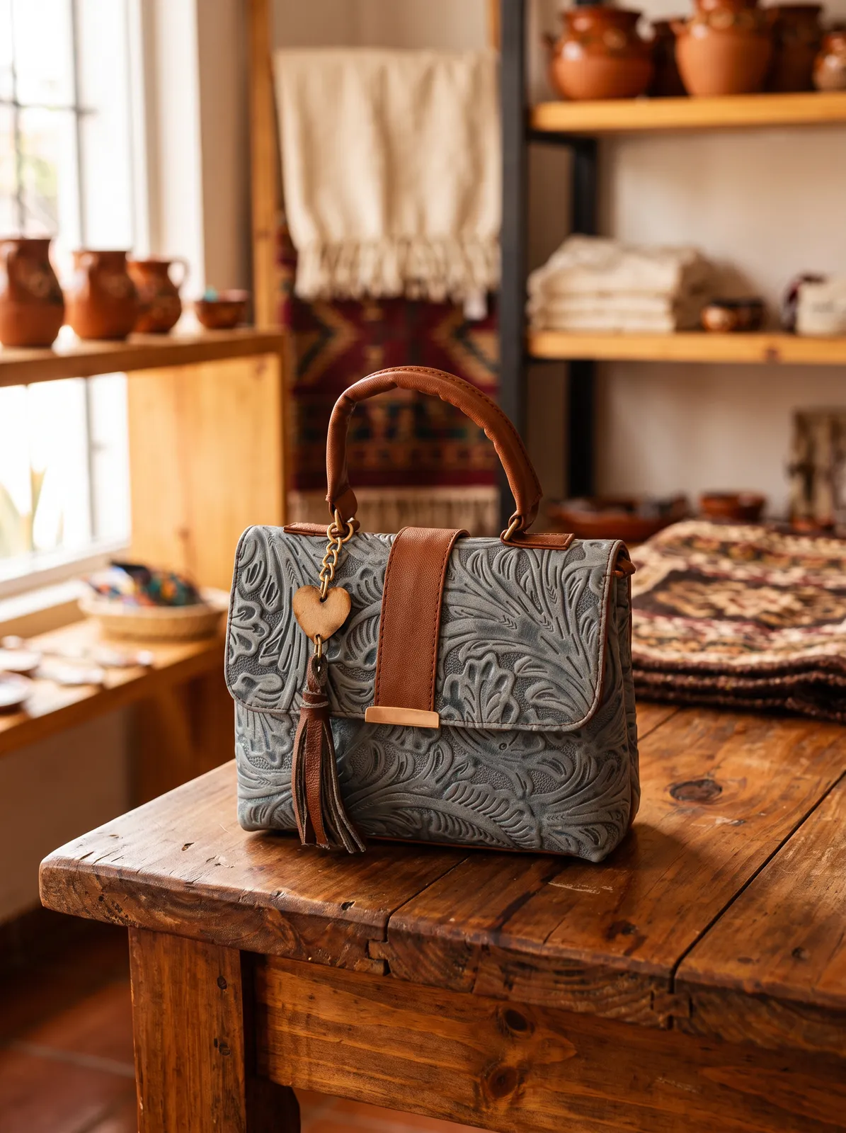Bolso Azul Repujado en contexto